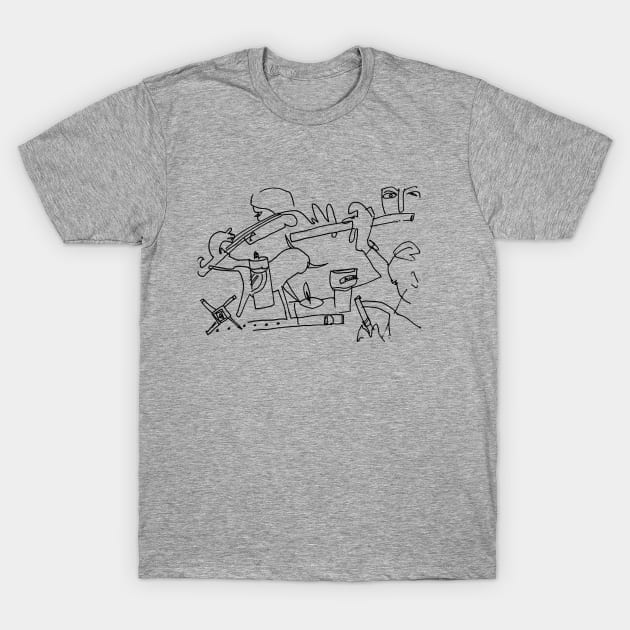 irish traditional music session line art doodle T-Shirt by badlydrawnbabe